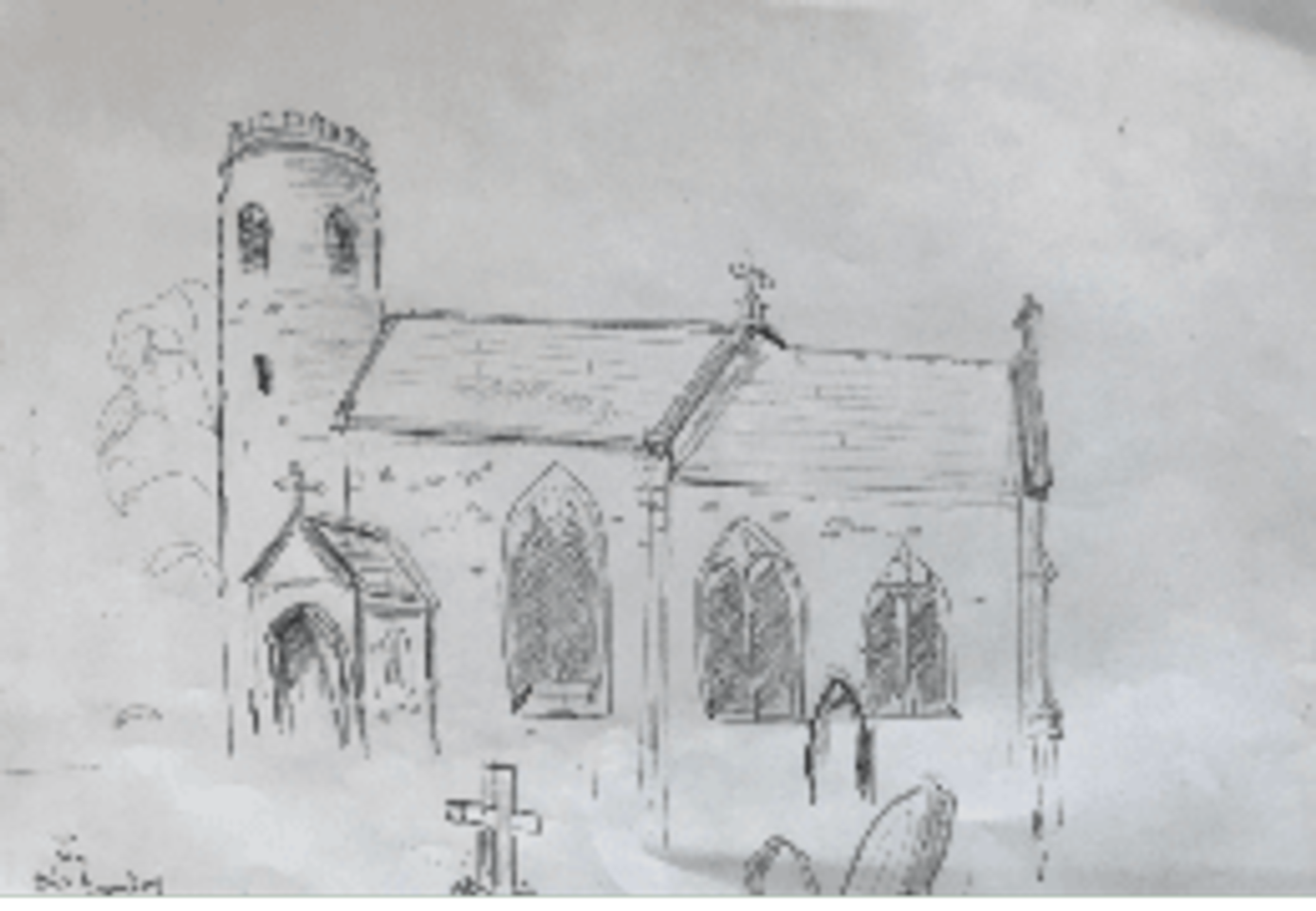 Martha R. Lang - Sketches - Old Church at Morningthorpe Manor