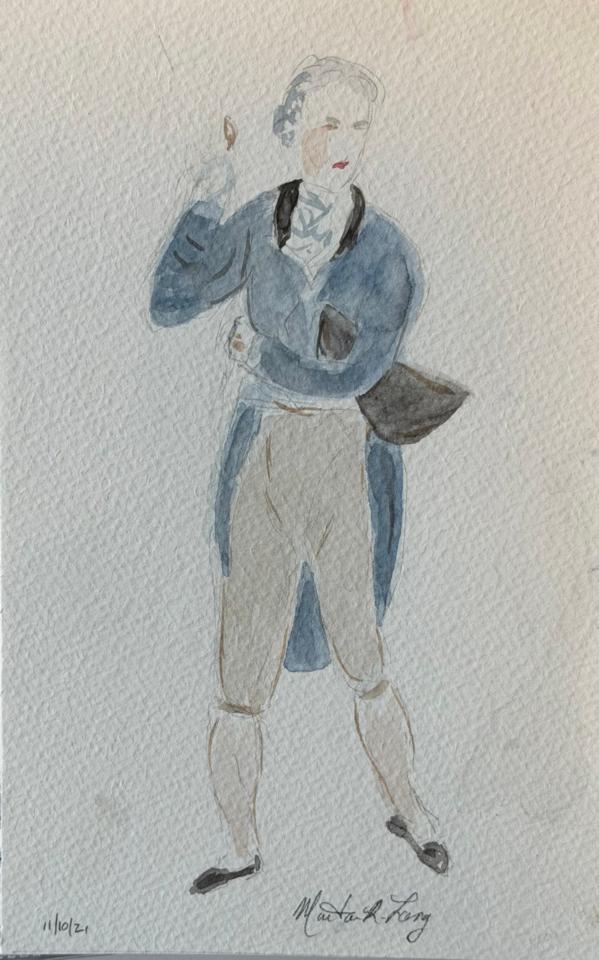 Martha R. Lang - Watercolors - Gentleman in Blue Coat