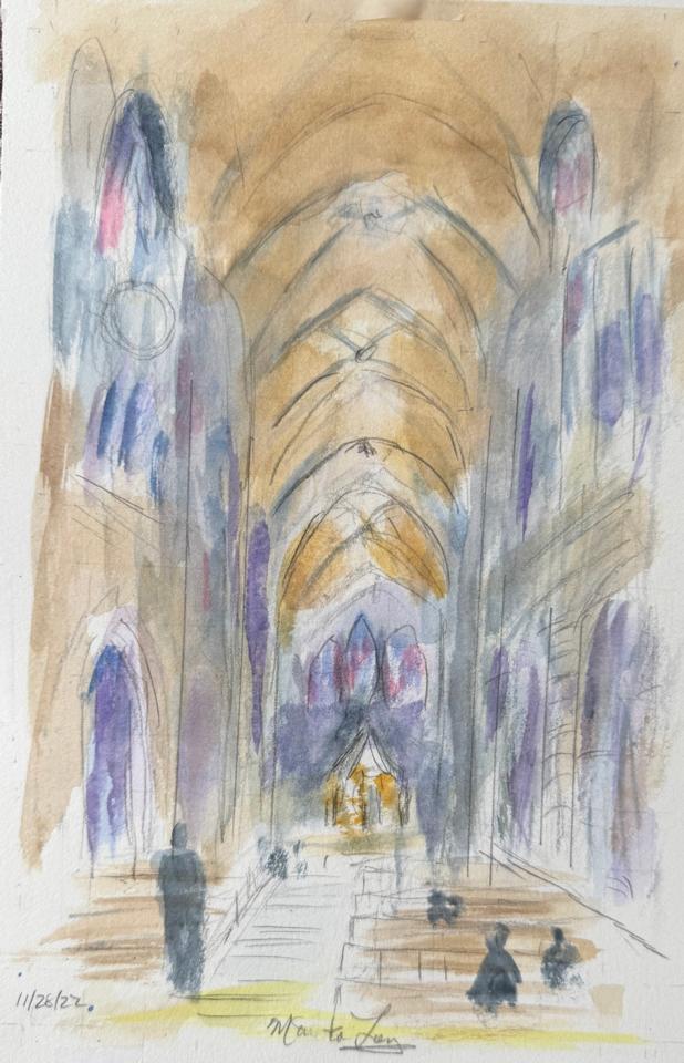 Martha R. Lang - Watercolors - Interior of Church