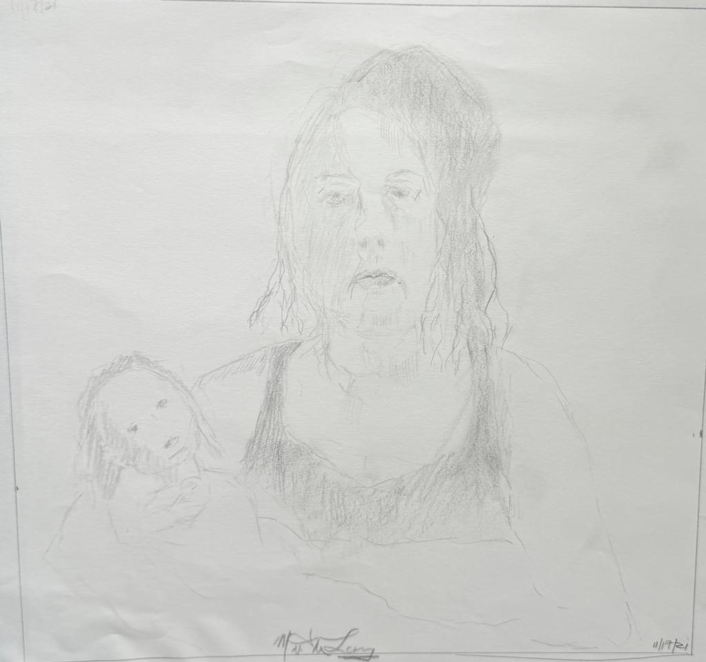 Martha R. Lang - Sketches - Lady Holding Doll