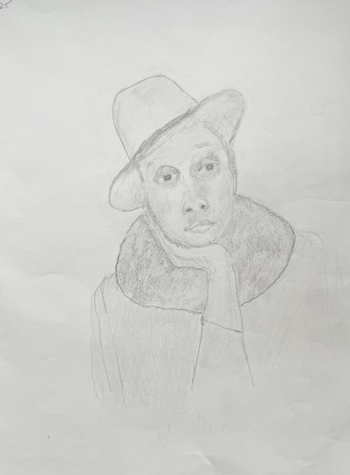 Martha R. Lang - Sketches - Lady with Fur Coat