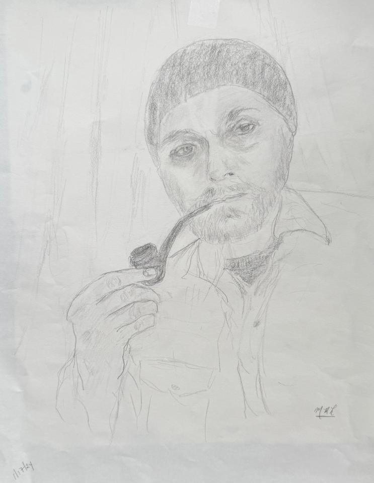Martha R. Lang - Sketches - Man with a Pipe