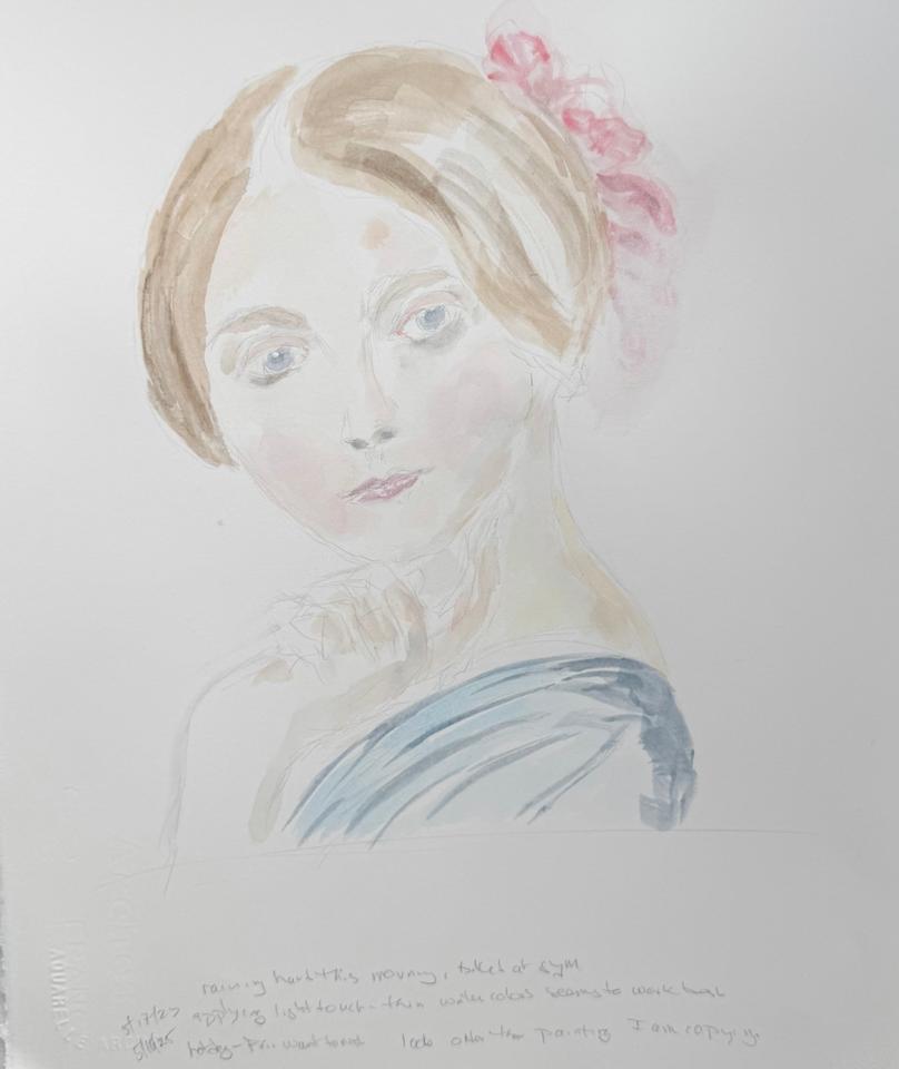 Martha R. Lang - Watercolors - Lady with Pink Hair Ribbon