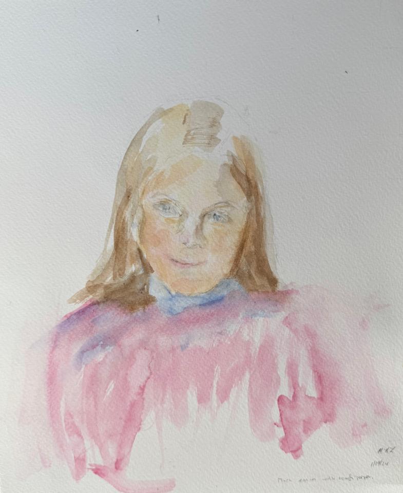 Martha R. Lang - Watercolors - Lady with Pink Sweater