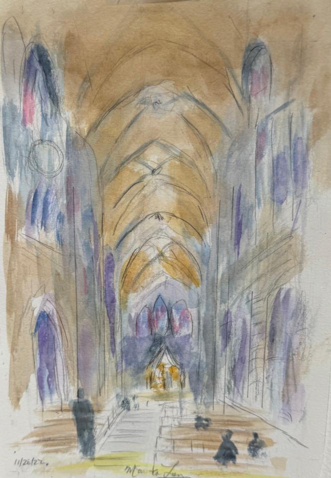 Martha R. Lang - Watercolors - Interior of Cathedral
