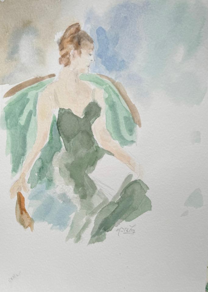 Martha R. Lang - Watercolors - Lady in Green Dress