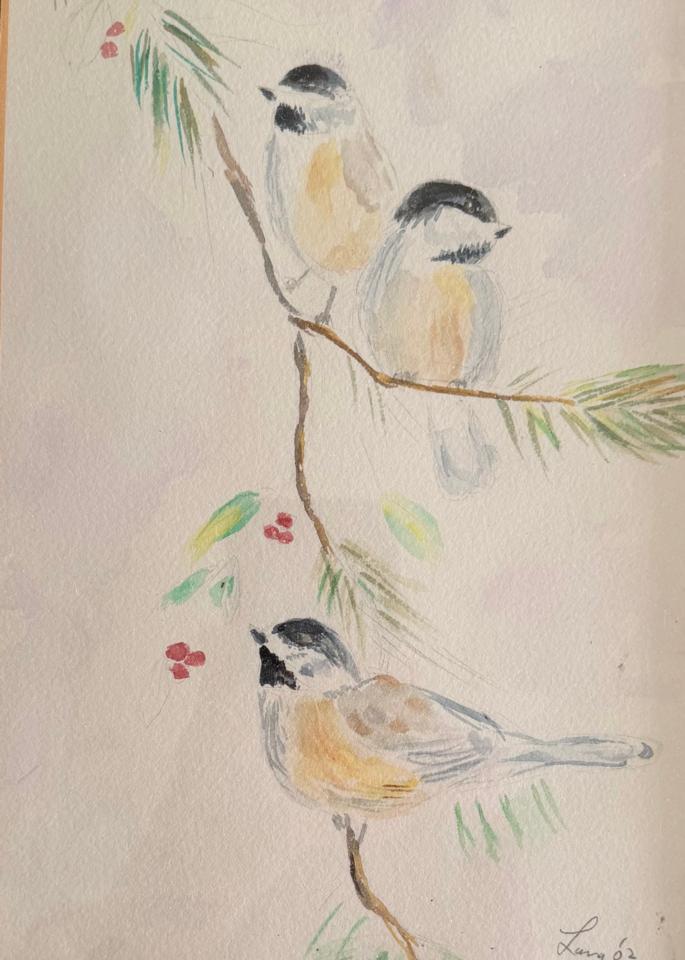 Martha R. Lang - Watercolors - Three Chickadees
