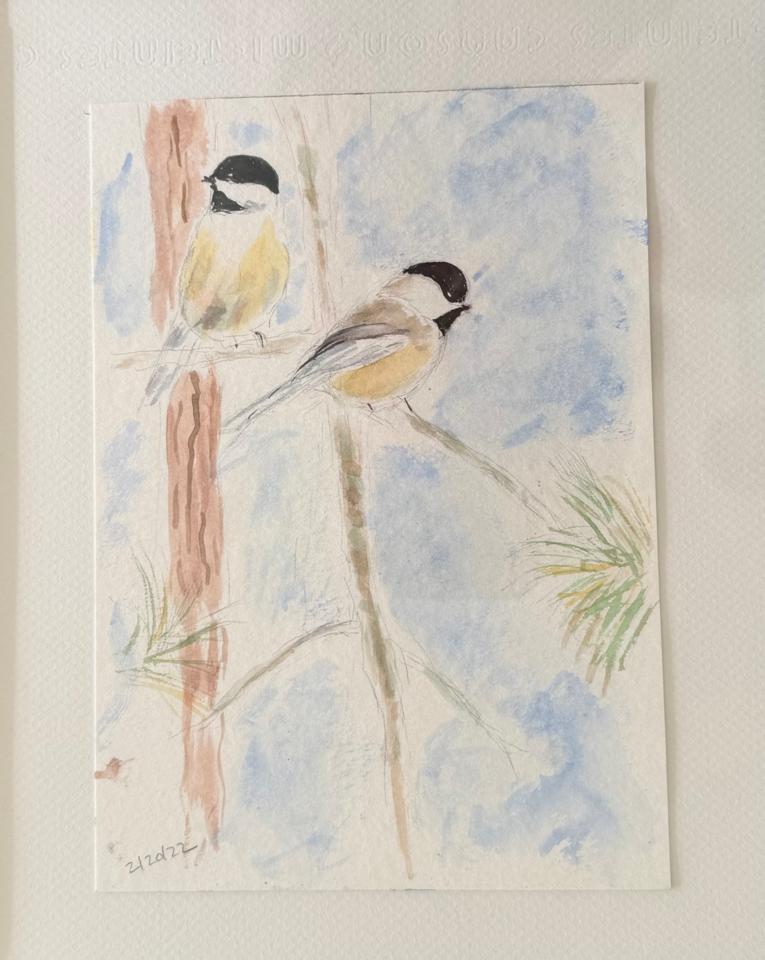 Martha R. Lang - Watercolors - Two Chickadees