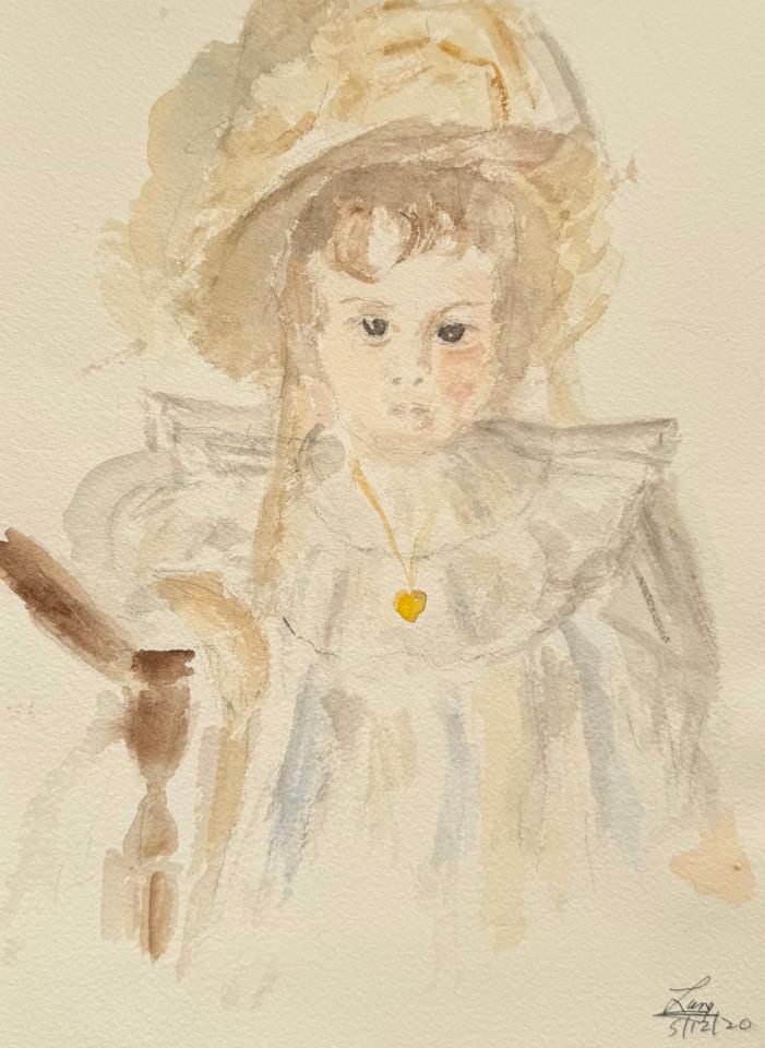 Martha R. Lang - Watercolors - Little Girl Wearing a Bonnet