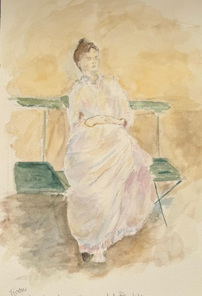 Martha R. Lang - Watercolors - Lady Resting on a Bench