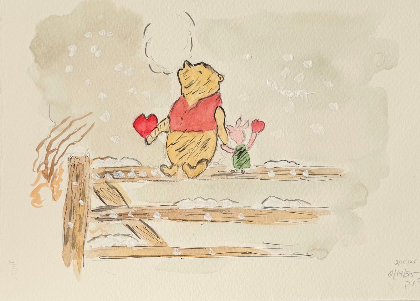Martha R. Lang - Watercolors - Winnie on Valentine’s Day