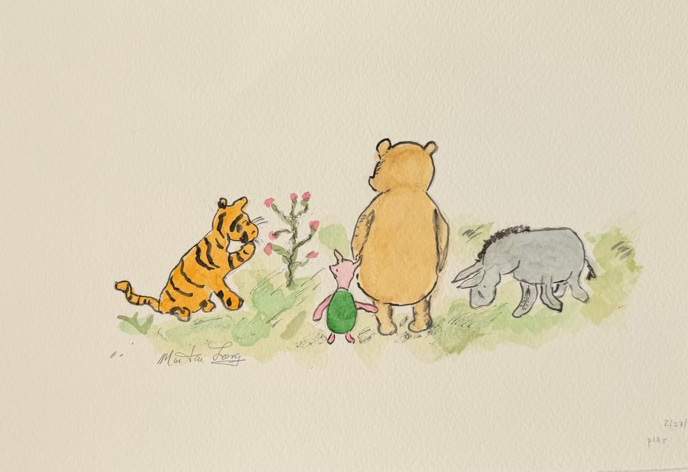 Martha R. Lang - Watercolors - Winnie with His Friends