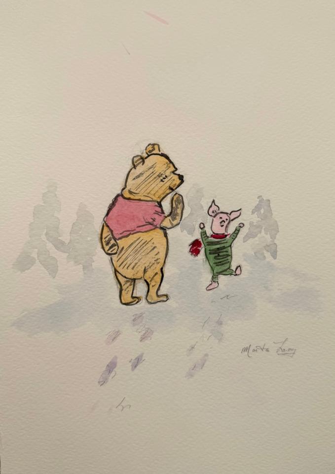 Martha R. Lang - Watercolors - Winnie with Piglet Dancing