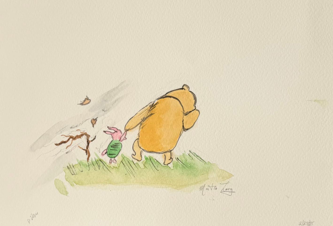Martha R. Lang - Watercolors - Winnie and Piglet on a Windy Day