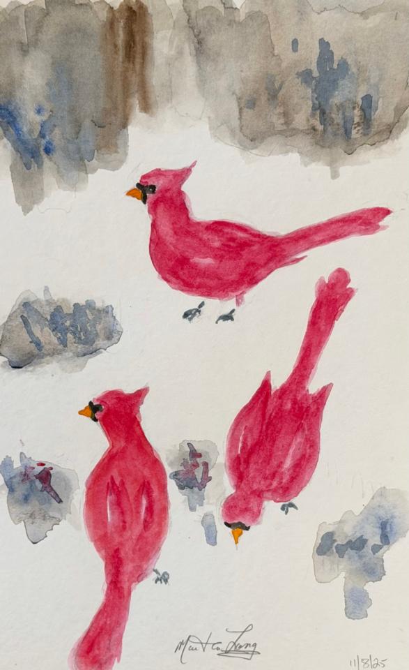 Martha R. Lang - Watercolors - Three Cardinals