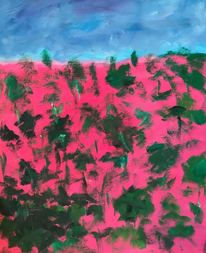Martha R. Lang - Landscapes - Green Trees on Pink Hill